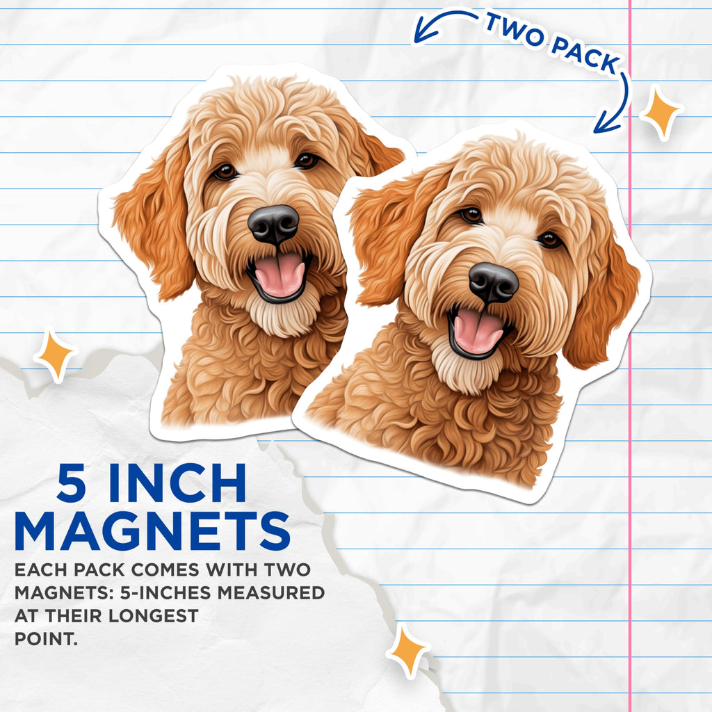 (2 Pack) Goldendoodle Dog Breed Magnets - Happy Doodle Pet Owner Decor - Charming Canine Lover Display - 5 Inches On Longest Side - Thick Durable Magnet - Made in USA - MAG24167