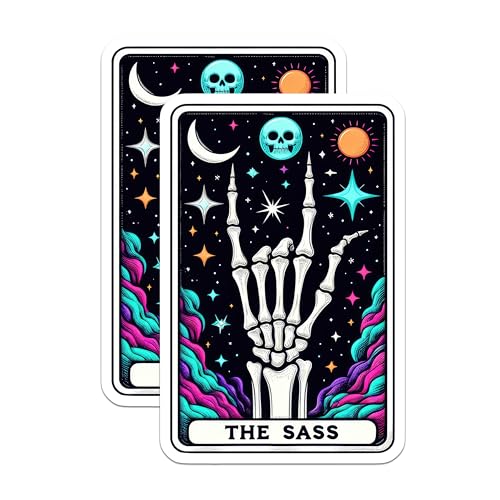(2 Pack) Skeletal Hand Stickers - Gothic Art Stickers - Halloween Decor Stickers - 5" On Longest Side - Sticks to Smooth Flat Surfaces - Made in USA - BMCS5493