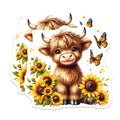 (2 Pack) Cute Highland Cow Magnets - Fluffy Calf Sunflowers - Farmhouse Decor Animal Art - 5 Inches On Longest Side - Thick Durable Magnet - Made in USA - MAG38237