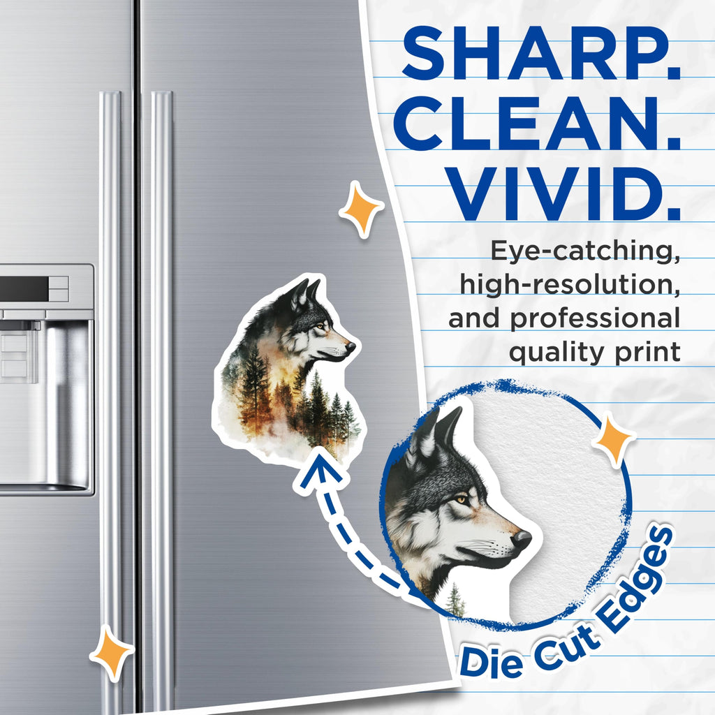 (2 Pack) Wolf Head Magnets - Forest Scene - Rustic Lodge Decor - 5" On Longest Side - Premium Magnet - for Cars, Refrigerators, Toolboxes, Lockers - Made in USA - MAG14624