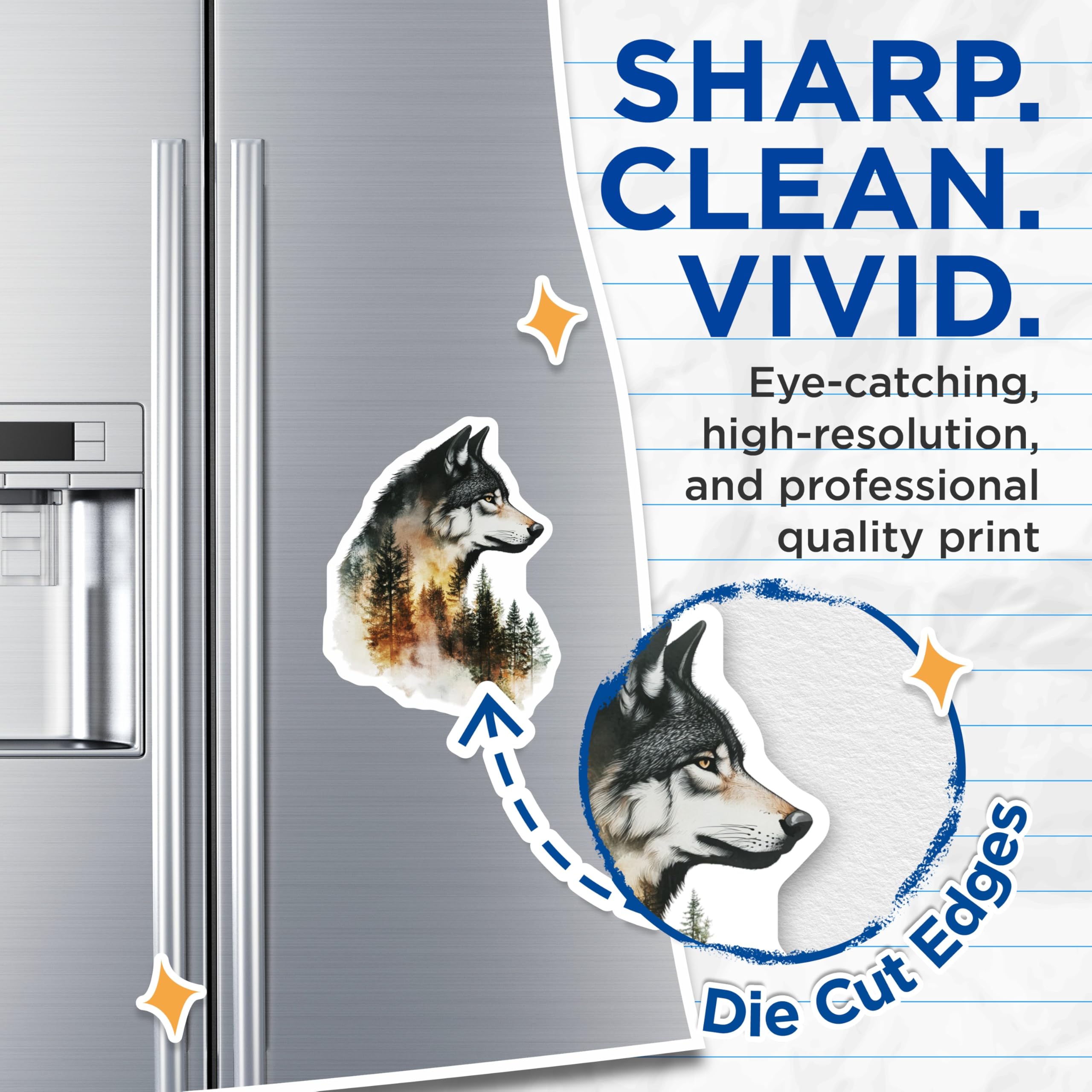(2 Pack) Wolf Head Magnets - Forest Scene - Rustic Lodge Decor - 5" On Longest Side - Premium Magnet - for Cars, Refrigerators, Toolboxes, Lockers - Made in USA - MAG14624