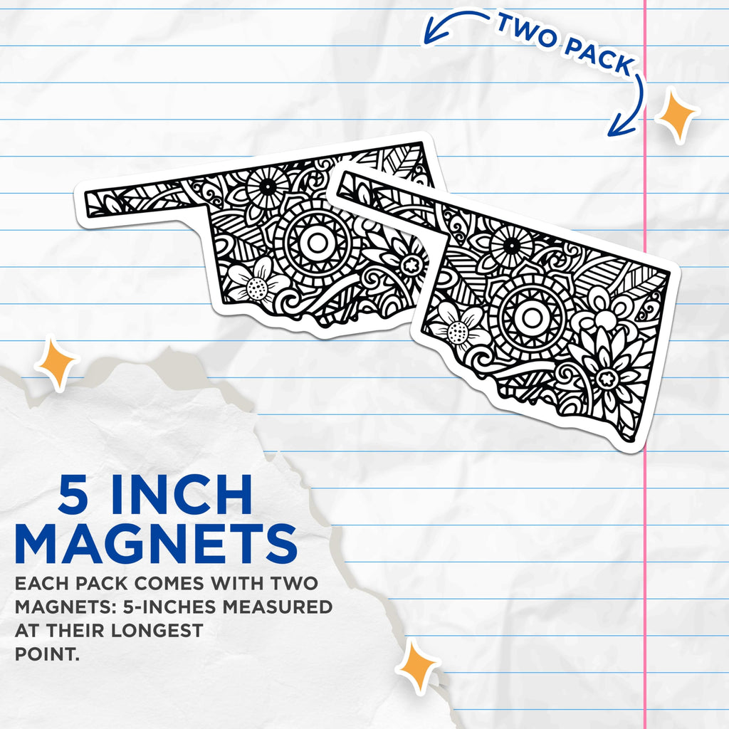 (2 Pack) Oklahoma State Map Magnets - Floral Design - Oklahoma Decor Souvenir - 5" On Longest Side - Premium Magnet - for Cars, Refrigerators, Toolboxes, Lockers - Made in USA - MAG18925