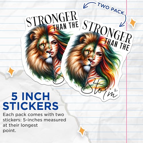 (2 Pack) Stronger Than The Storm Stickers - Inspirational Motivational Quote - 5" On Longest Side - Sticks to Smooth Flat Surfaces - Made in USA - BMCS9237 - BMCS9237