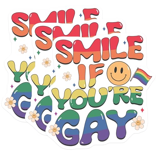 (3 Pack) Smile If You're Gay Decal - LGBTQ Pride - Rainbow Decal - 3 Inches On Longest Side - Easy Peel & Apply - Made in USA - 3MCS4631