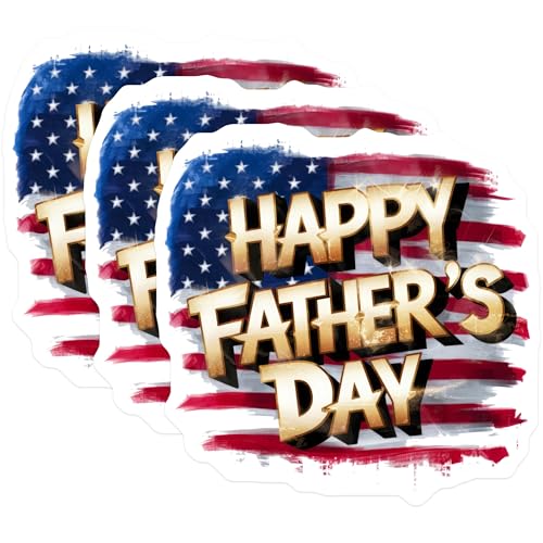 (3 Pack) Happy Fathers Day Decals - American Flag Dad - Patriotic Laptop Decal - 3 Inches On Longest Side - Easy Peel & Apply - Made in USA - 3MCS7586