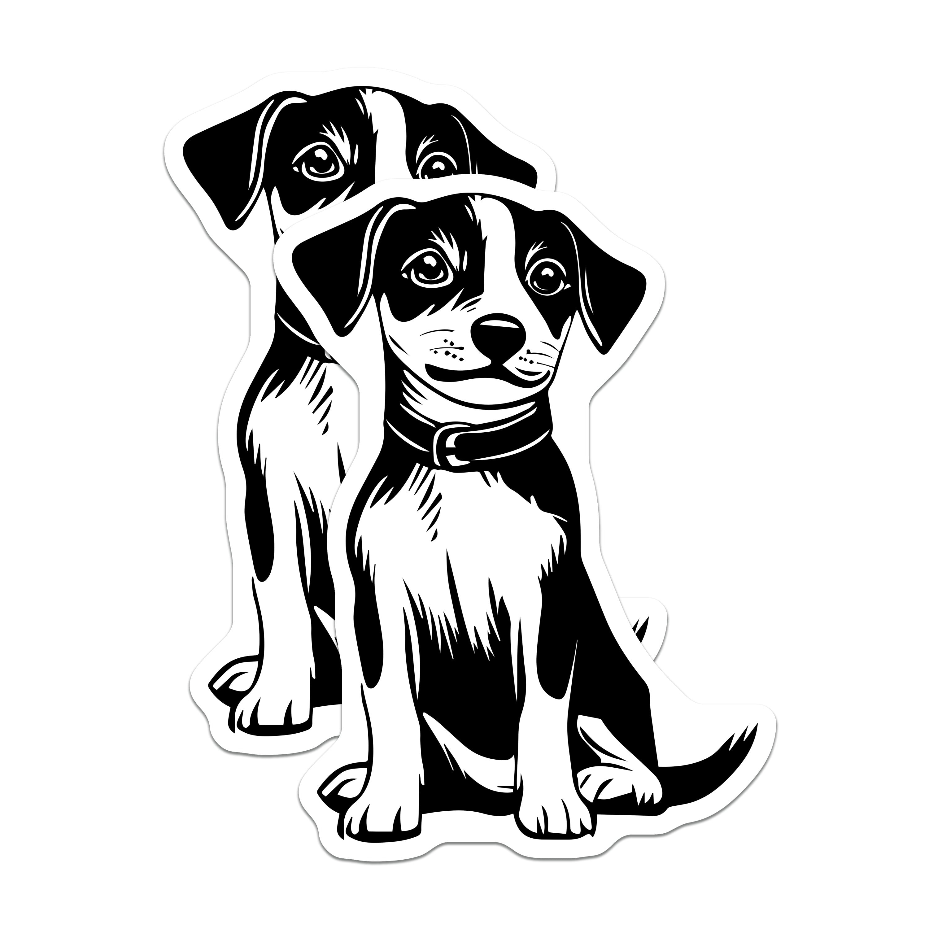 (2 Pack) Puppy Magnets - Dog Lover Fridge Decor - Pet Locker Cute Black White Animal Art Illustration - 5 Inches On Longest Side - Thick Durable Magnet - Made in USA - MAG36784
