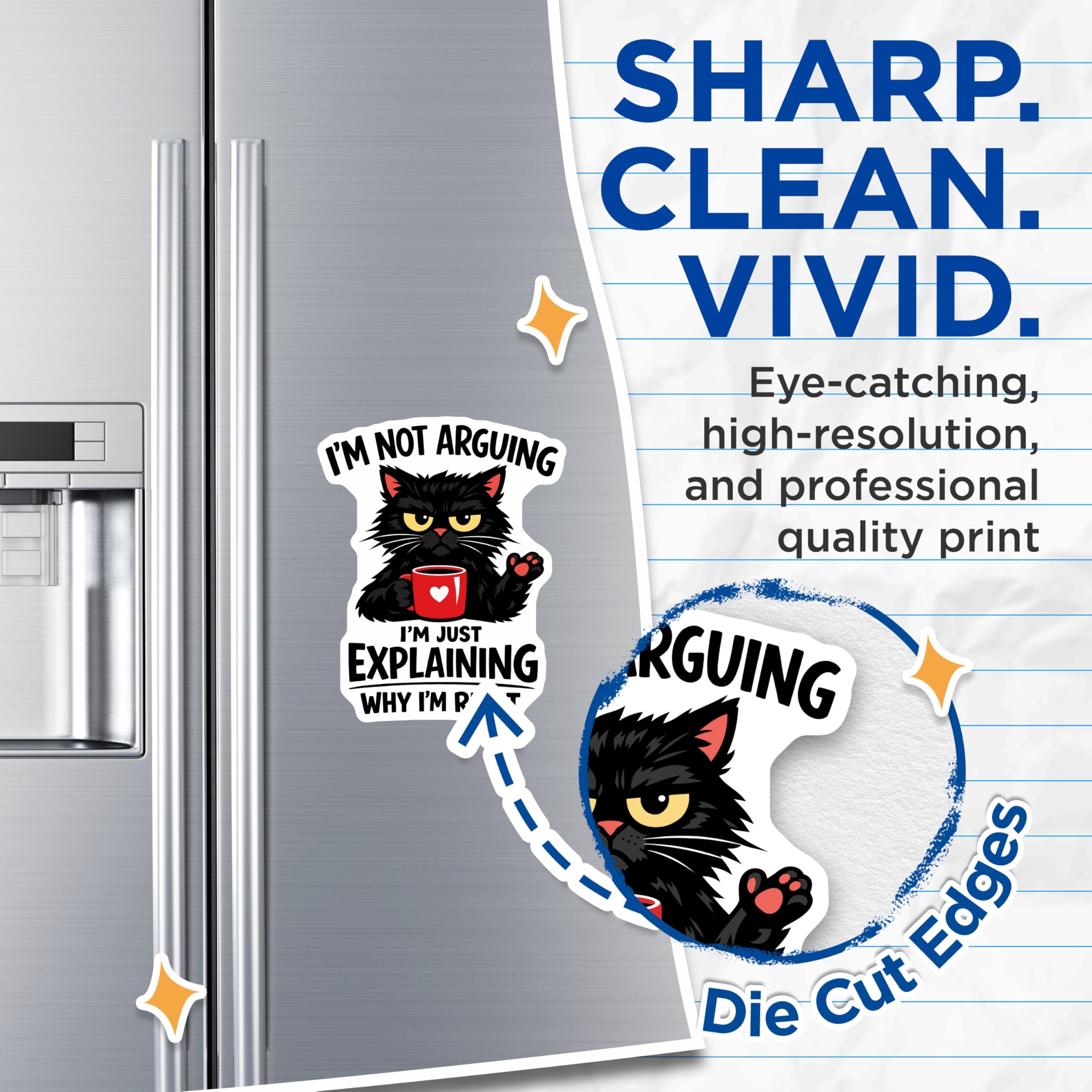 (2 Pack) Grumpy Cat Magnets - Sarcastic Quote Feline - Funny Cat Lover Refrigerator Decor - Black Cat Art - 5 Inches On Longest Side - Thick Durable Magnet - Made in USA - MAG22980