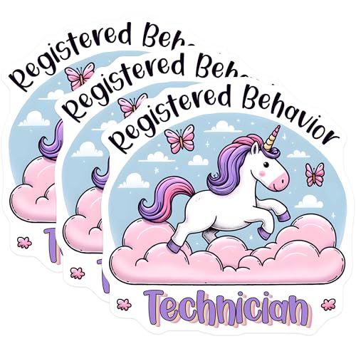 (3 Pack) Registered Behavior Technician Decals - Unicorn RBT - Therapist Sticker - 3 Inches On Longest Side - Easy Peel & Apply - Made in USA - 3MCS1947
