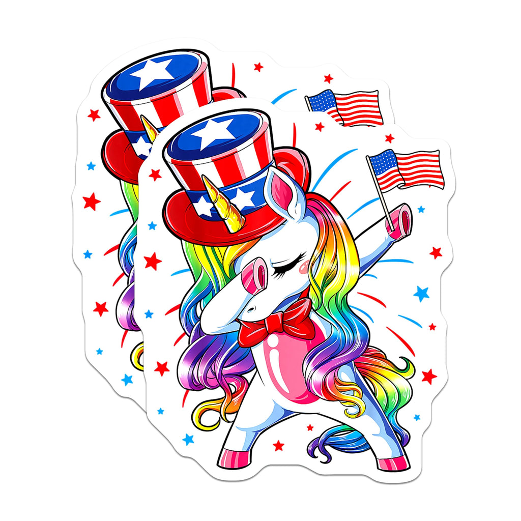 (2 Pack) Patriotic Unicorn Magnets - 4th of July Decor - Rainbow Flag Independence Day - 5 Inches On Longest Side - Thick Durable Magnet - Made in USA - MAG30515