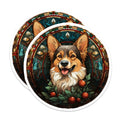 (2 Pack) Corgi Stained Glass Magnets - Christmas Dog Decor - Pet Lover Refrigerator Art - 5 Inches On Longest Side - Thick Durable Magnet - Made in USA - MAG26751