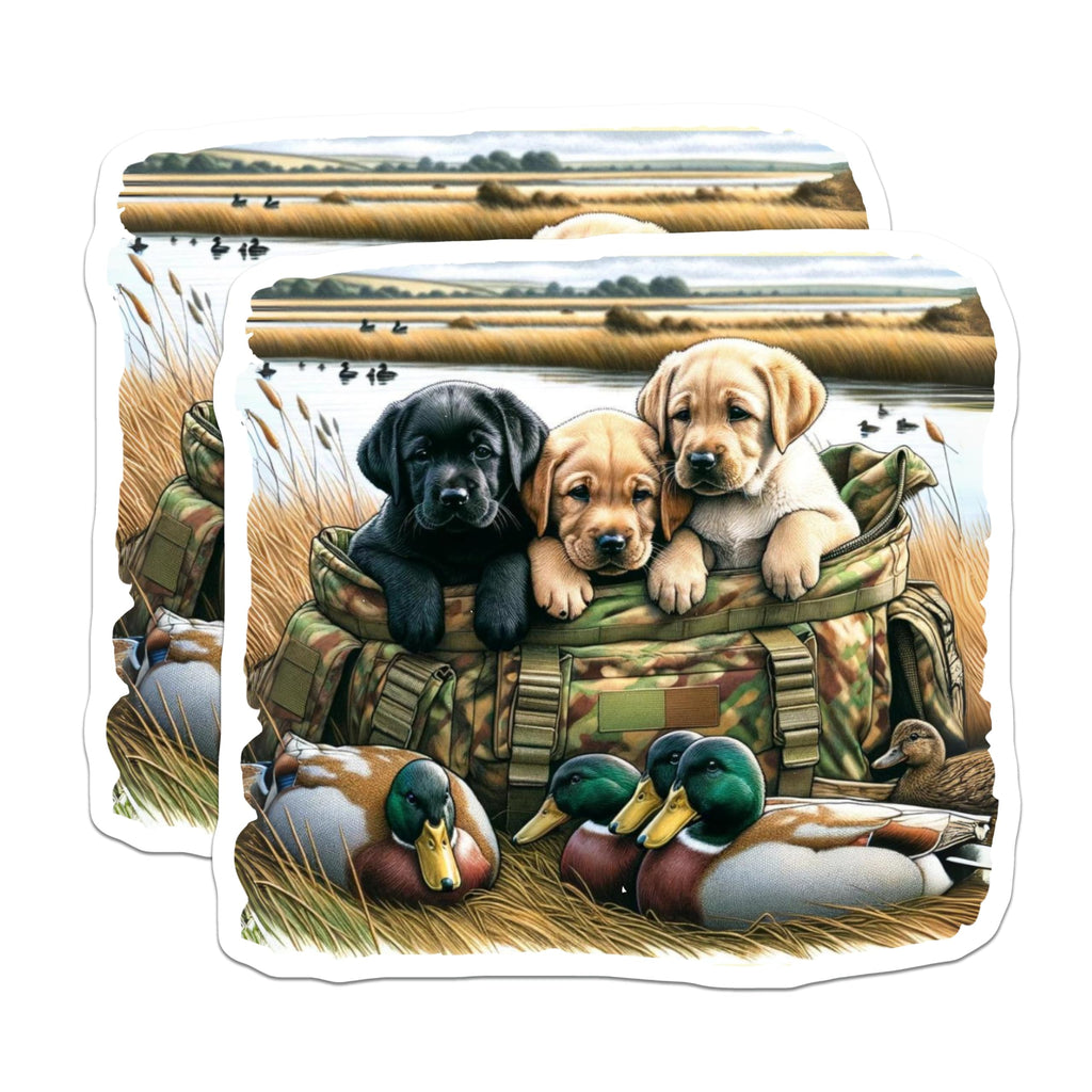 (2 Pack) Labrador Puppies Magnets - Retriever Duck Hunting Dogs - Wildlife Art Marsh Scene - Mallard Ducks Decor - 5 Inches On Longest Side - Thick Durable Magnet - Made in USA - MAG19789