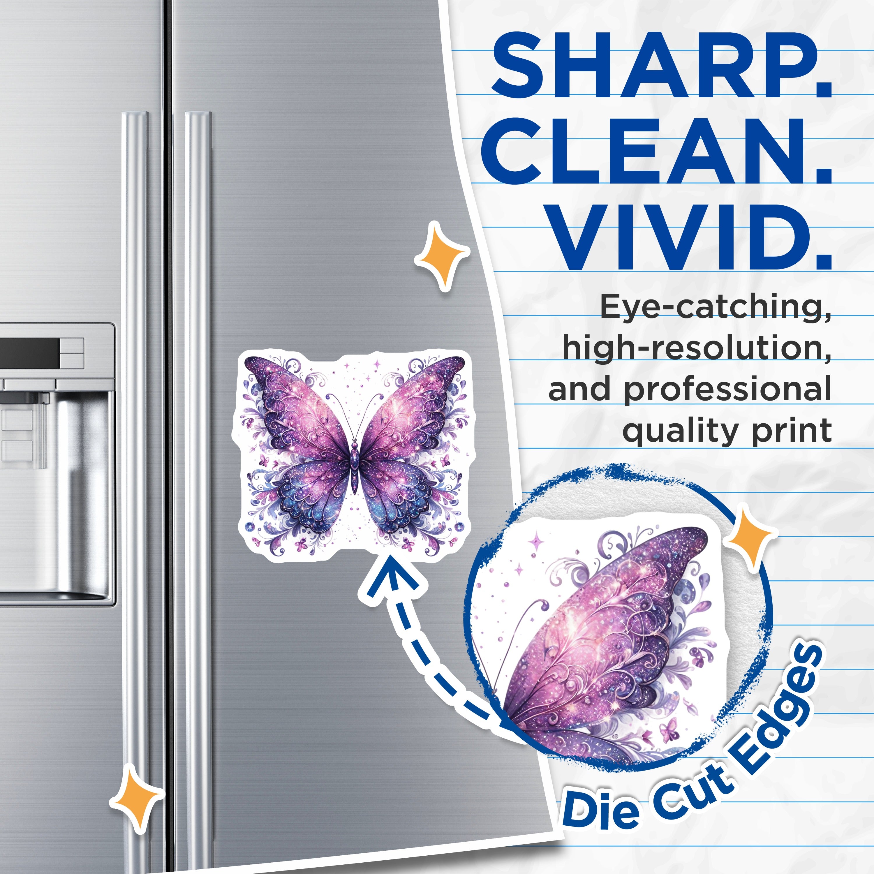 (2 Pack) Galaxy Butterfly Magnets - Ethereal Purple Wings - Fantasy Decor Accessory - Mystical Fridge Display - 5 Inches On Longest Side - Thick Durable Magnet - Made in USA - MAG38434