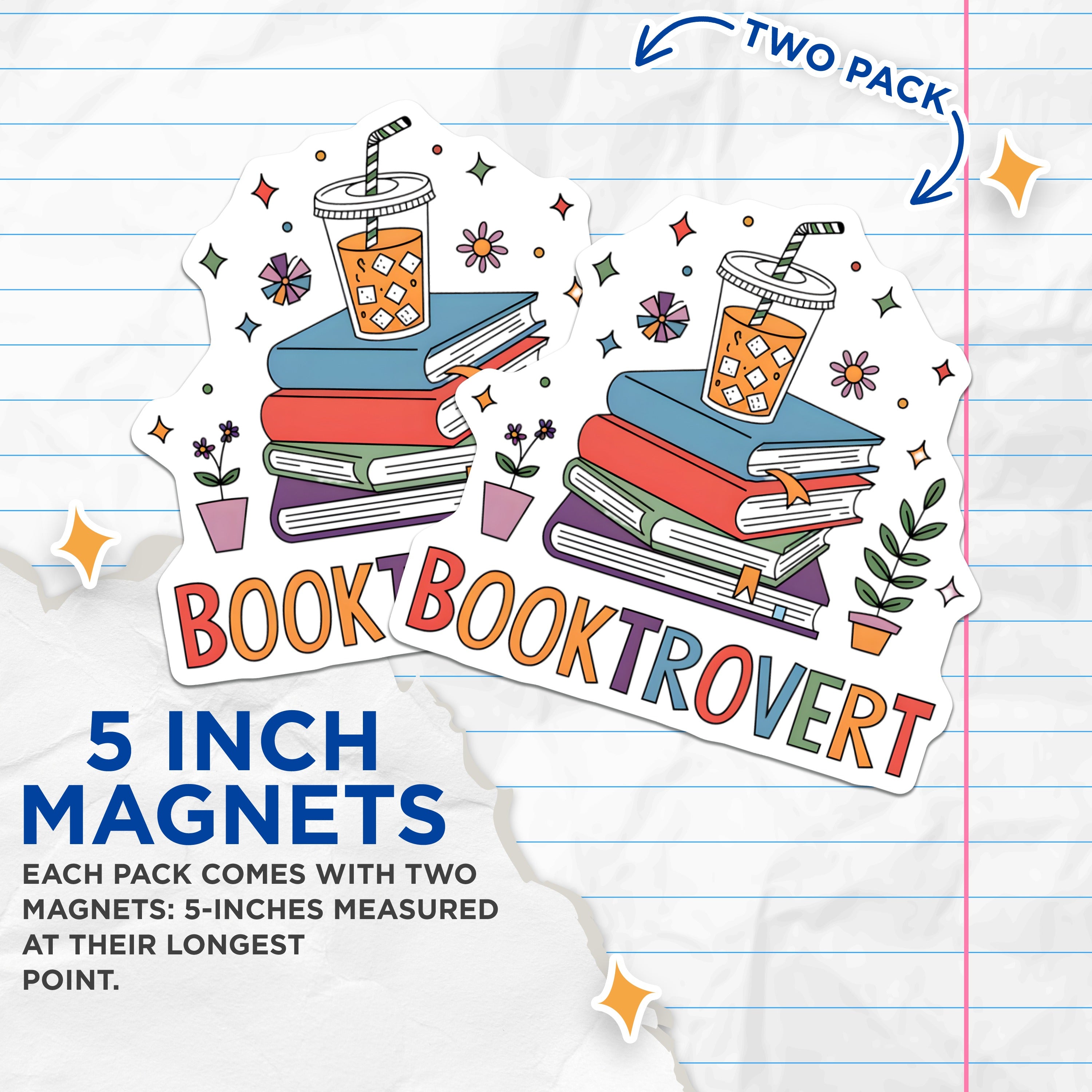 (2 Pack) Booktrovert Magnets - Cozy Book Lover Decor - Introvert Reader Fridge Accents - Literary Academic Student Gift - 5 Inches On Longest Side - Thick Durable Magnet - Made in USA - MAG36498