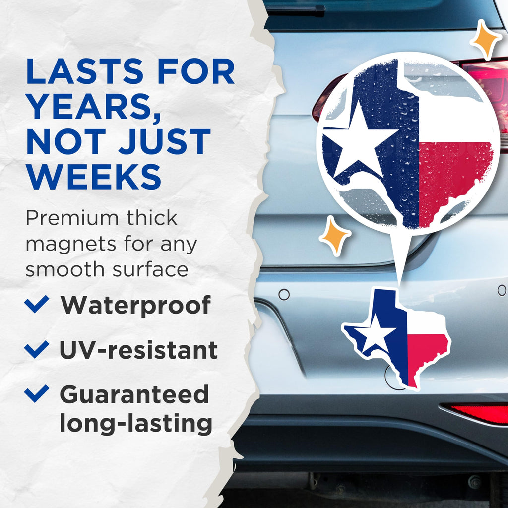 (2 Pack) Texas Flag Magnets - Lone Star State Decor - American Patriotism Display - 5 Inches On Longest Side - Thick Durable Magnet - Made in USA - MAG23120
