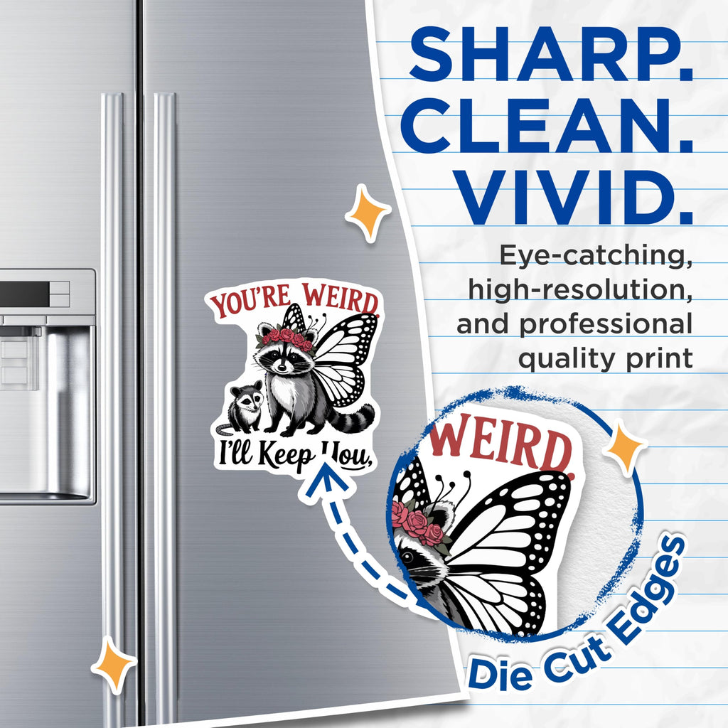 (2 Pack) Quirky Raccoon Magnets - Funny Animal Quote - Unique Friendship Decor - Weird Cute Possum Butterfly Magnet - 5 Inches On Longest Side - Thick Durable Magnet - Made in USA - MAG22295
