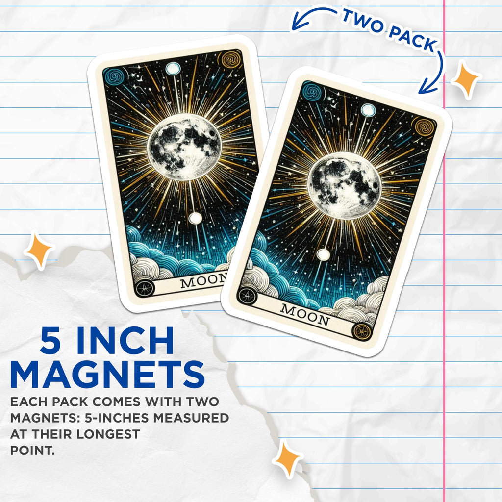 (2 Pack) Moon Tarot Card Magnets - Celestial Lunar Art Decor - Mystical Witchy Cosmic Illustration - Spiritual Space Magnets - 5 Inches On Longest Side - Thick Durable Magnet - Made in USA - MAG20160