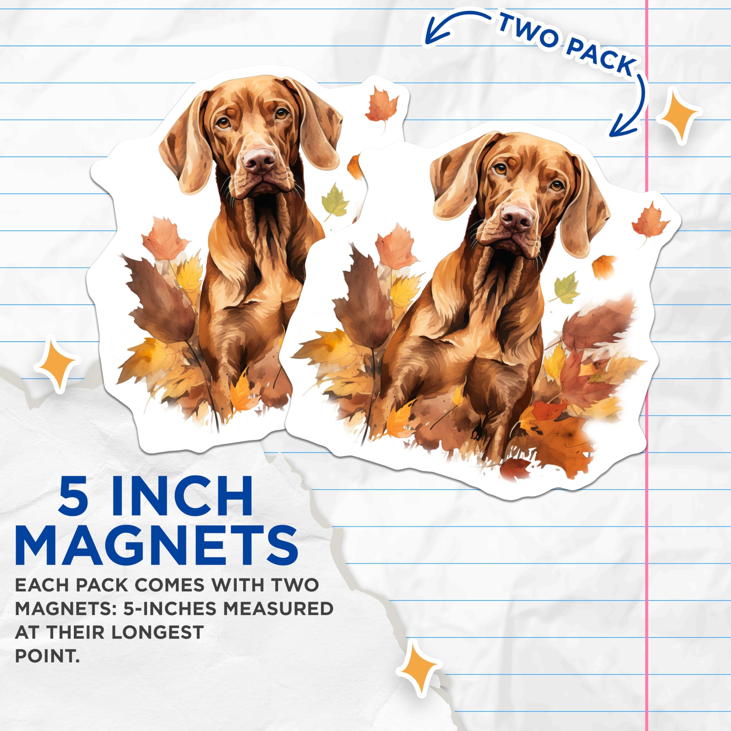 (2 Pack) Vizsla Dog Magnets - Autumn Fall Leaves - Pet Lover Decor - 5 Inches On Longest Side - Thick Durable Magnet - Made in USA - MAG28505