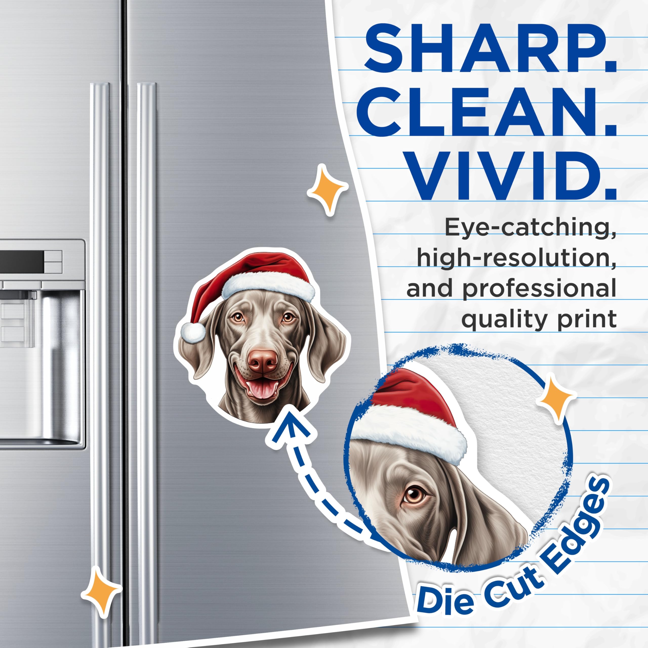 (2 Pack) Christmas Weimaraner Dog Magnets - Festive Pet Decor - Santa Hat Canine Art - 5 Inches On Longest Side - Thick Durable Magnet - Made in USA - MAG29631