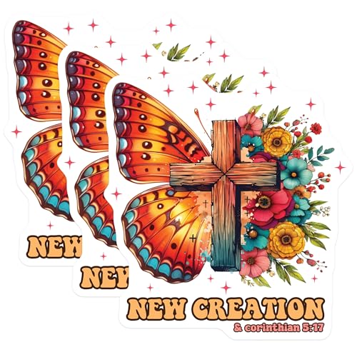 (3 Pack) Christian Butterfly Decals - Floral Cross Decal - New Creation Decal - 3 Inches On Longest Side - Easy Peel & Apply - Made in USA - 3MCS2519