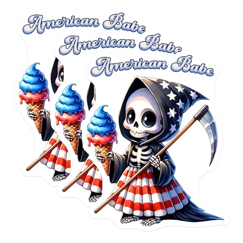 (3 Pack) American Babe Decals - Grim Reaper - Ice Cream - Laptop Decal - 3 Inches On Longest Side - Easy Peel & Apply - Made in USA - 3MCS6677