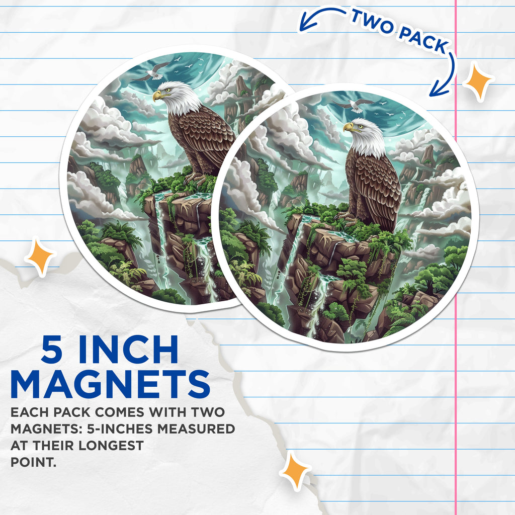 (2 Pack) Majestic Eagle Magnets - Fantasy Landscape Decor - Mountain Waterfall Art - 5 Inches On Longest Side - Thick Durable Magnet - Made in USA - MAG39403