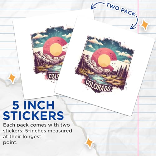 (2 Pack) Colorado Scenery Stickers - Nature Landscape Stickers - Mountain River Decal - Adventure Outdoor Art - 5" On Longest Side - Sticks to Smooth Flat Surfaces - Made in USA - BMCS4814