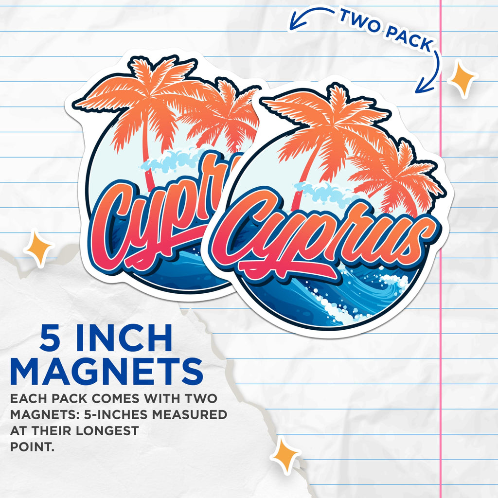 (2 Pack) Cyprus Magnets - Travel Souvenir - Island Fridge Decorations - 5" On Longest Side - Premium Magnet - for Cars, Refrigerators, Toolboxes, Lockers - Made in USA - MAG17965