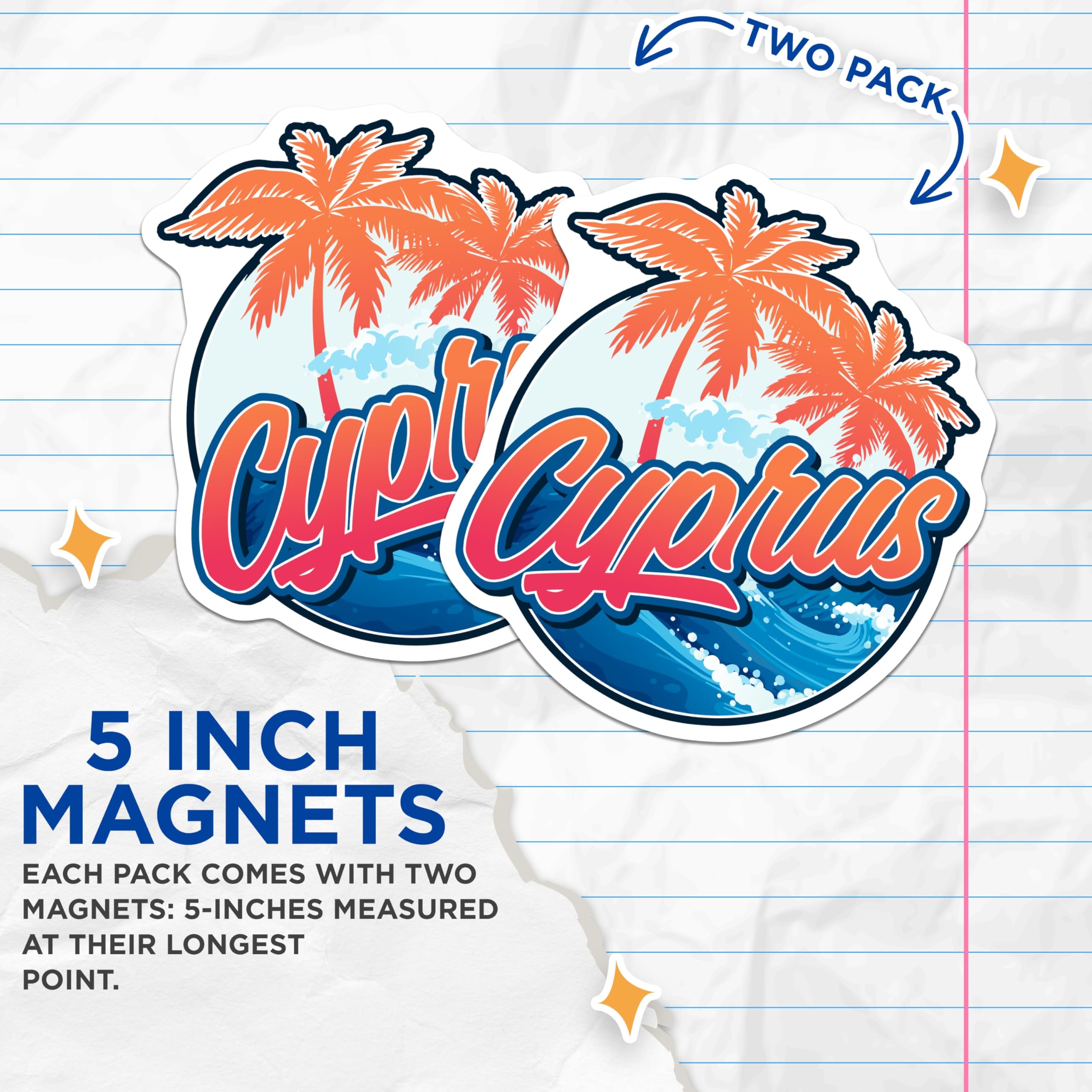 (2 Pack) Cyprus Magnets - Travel Souvenir - Island Fridge Decorations - 5" On Longest Side - Premium Magnet - for Cars, Refrigerators, Toolboxes, Lockers - Made in USA - MAG17965