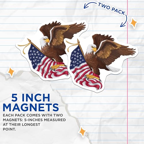 (2 Pack) Bald Eagle Magnets - American Flag - Patriotic Decor - USA Eagle Art - 5" On Longest Side - for Cars, Fridges, Toolboxes - Made in USA - MAG7262