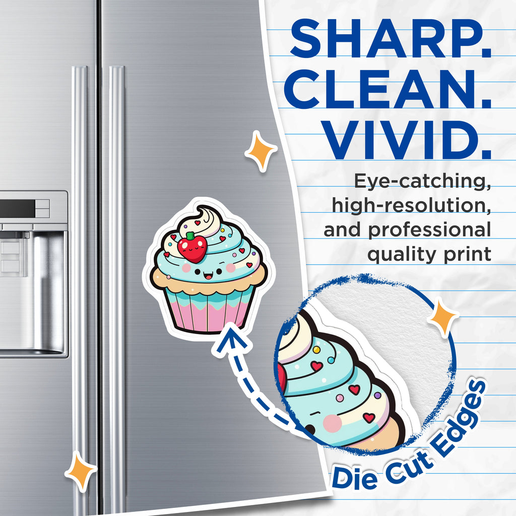 (2 Pack) Kawaii Cupcake Magnets - Dessert Refrigerator Decor - Sweet Treat Locker Accessory - 5 Inches On Longest Side - Thick Durable Magnet - Made in USA - MAG39445