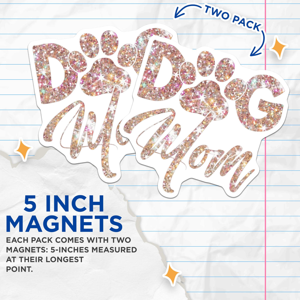 (2 Pack) Dog Mom Magnets - Rose Gold Faux Glitter Paw Print - Pet Lover Mom Decoration - 5 Inches On Longest Side - Thick Durable Magnet - Made in USA - MAG30018
