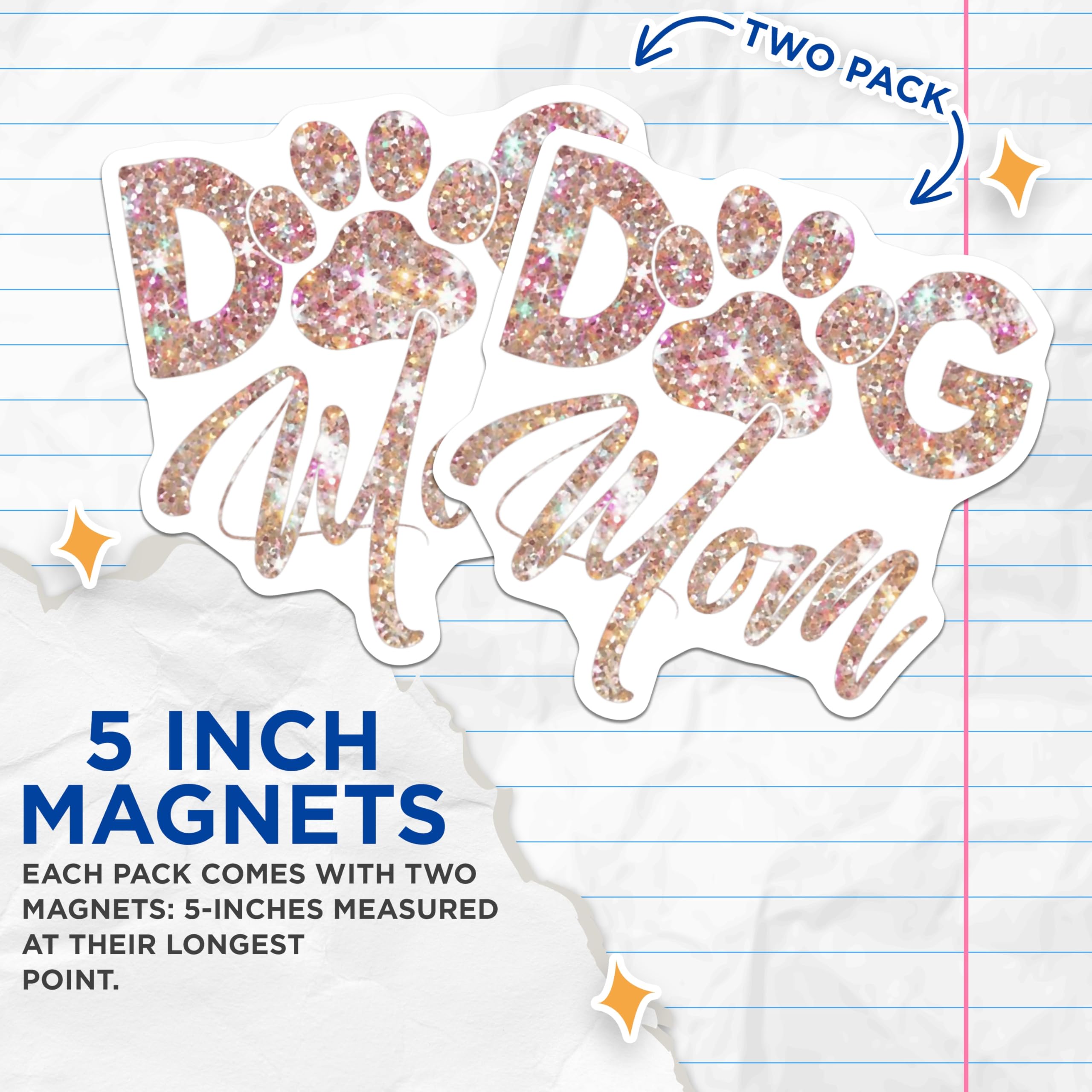 (2 Pack) Dog Mom Magnets - Rose Gold Faux Glitter Paw Print - Pet Lover Mom Decoration - 5 Inches On Longest Side - Thick Durable Magnet - Made in USA - MAG30018
