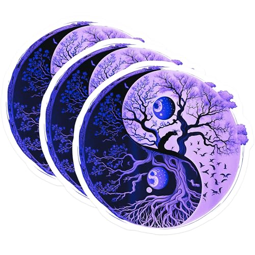 (3 Pack) Yin Yang Tree Decals - Balance Art Stickers - Celestial Laptop Decals - 3 Inches On Longest Side - Easy Peel & Apply - Made in USA - 3MCS2345