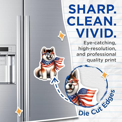 (2 Pack) Adorable Dog Magnets - Patriotic Dog Decor - Cute Animal Magnets for Home Office Refrigerator - 5" On Longest Side - for Cars, Fridges, Toolboxes - Made in USA - MAG7154