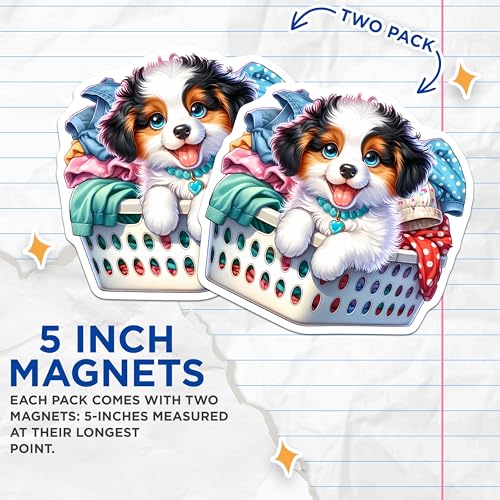 (2 Pack) Dog Lover Decor Magnet - Adorable Puppy Artwork - 5" On Longest Side - Sticks to Smooth Flat Surfaces - Made in USA - MAG9414
