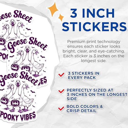 (3 Pack) Goose Sheet Spooky Vibes Decals - Halloween Goose Laptop Decal - Funny Goose Decal - 3 Inches On Longest Side - Easy Peel & Apply - Made in USA - 3MCS4708