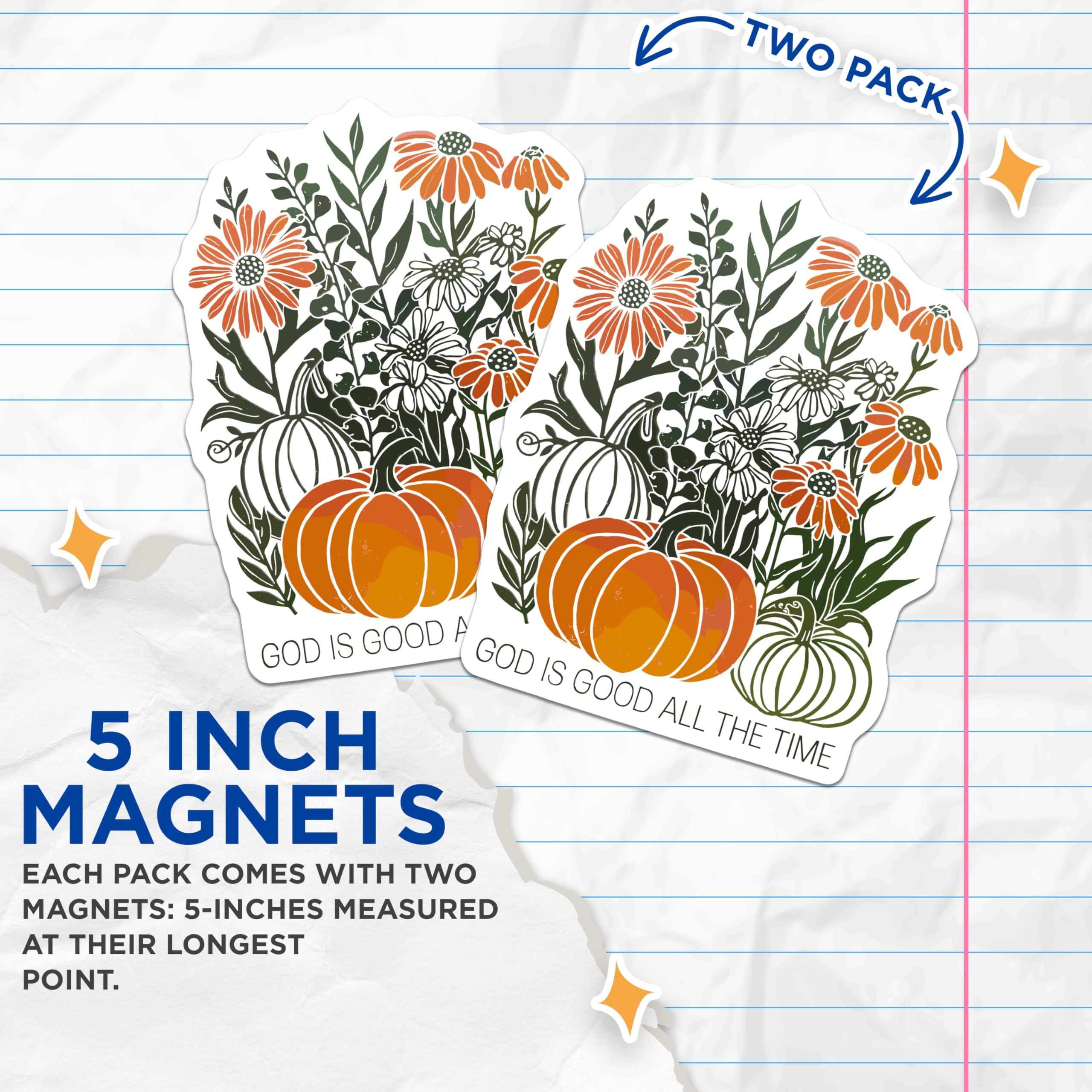 (2 Pack) Fall Christian Magnets - God is Good Decor - Pumpkin Flower Faith Affirmation - 5 Inches On Longest Side - Thick Durable Magnet - Made in USA - MAG29012