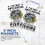 (2 Pack) Funny Fishing Magnets - Anti-Social Fish Magnets - Fishing Quote Decor - I'd Rather Be Fishing - 5" On Longest Side - for Cars, Fridges, Toolboxes - Made in USA - MAG5579
