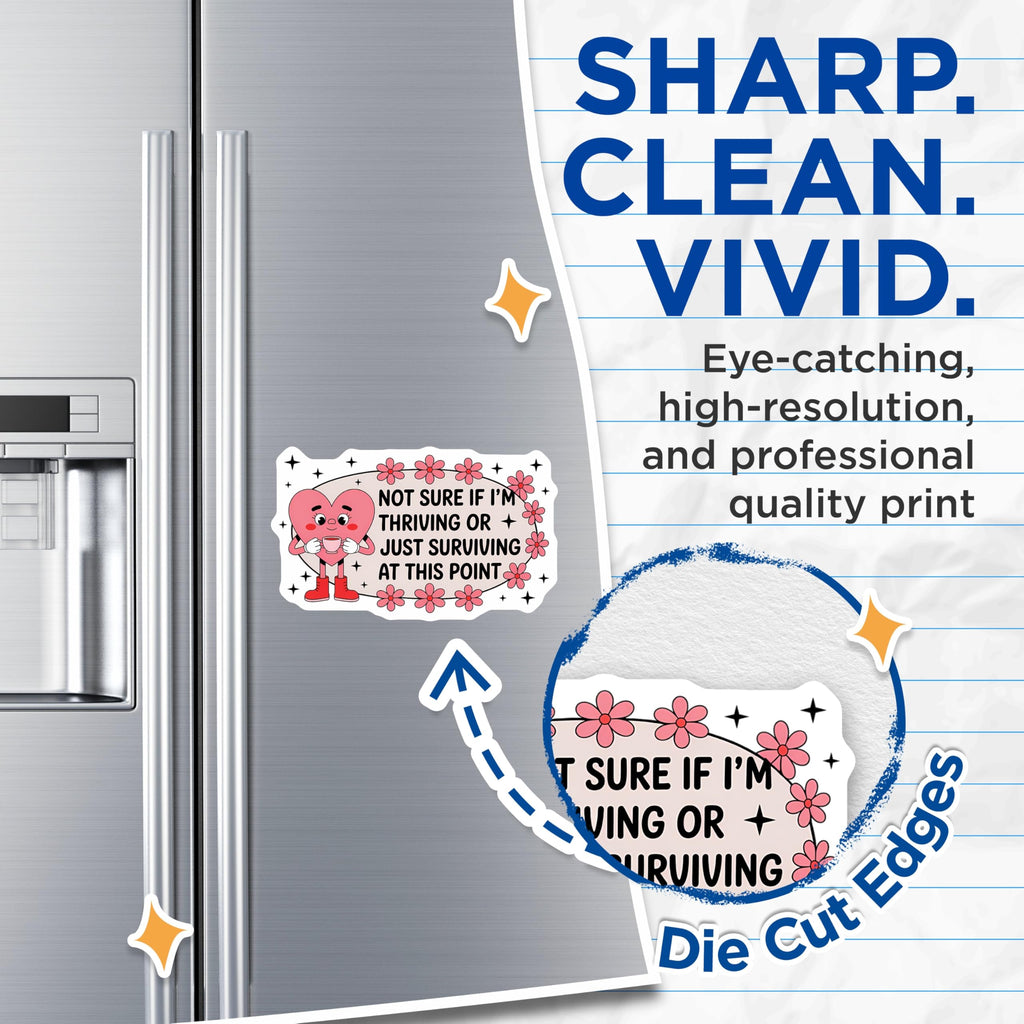 (2 Pack) Surviving Thriving Quote Magnets - Cute Relatable Heart Character - Mental Health Fridge Locker Decor - 5 Inches On Longest Side - Thick Durable Magnet - Made in USA - MAG22507