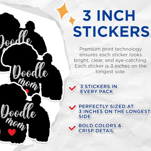 (3 Pack) Doodle Mom Decals - Dog Lover Sticker - Pet Owner Decal - 3 Inches On Longest Side - Easy Peel & Apply - Made in USA - 3MCS1336