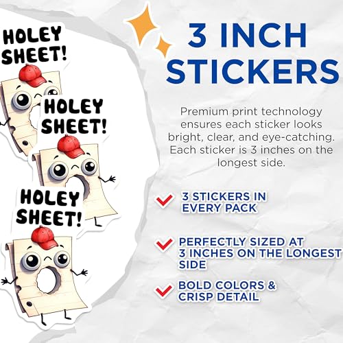 (3 Pack) Holey Sheet Decals - Funny Pun Sticker - Cute Stationery Decals - 3 Inches On Longest Side - Easy Peel & Apply - Made in USA - 3MCS6355