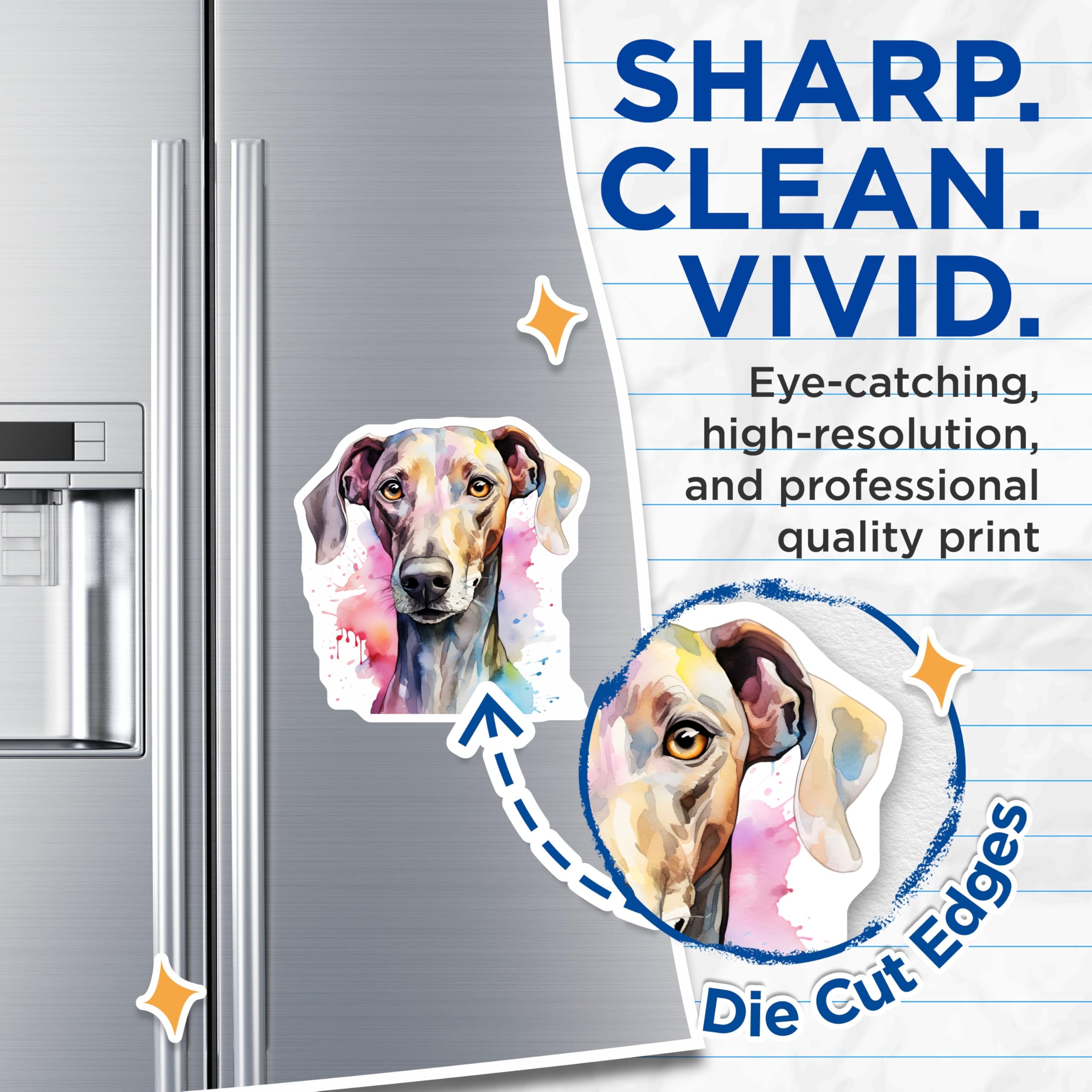 (2 Pack) Watercolor Dog Magnets - Weimaraner Art Decor - Pet Lover Fridge Locker - 5 Inches On Longest Side - Thick Durable Magnet - Made in USA - MAG29397