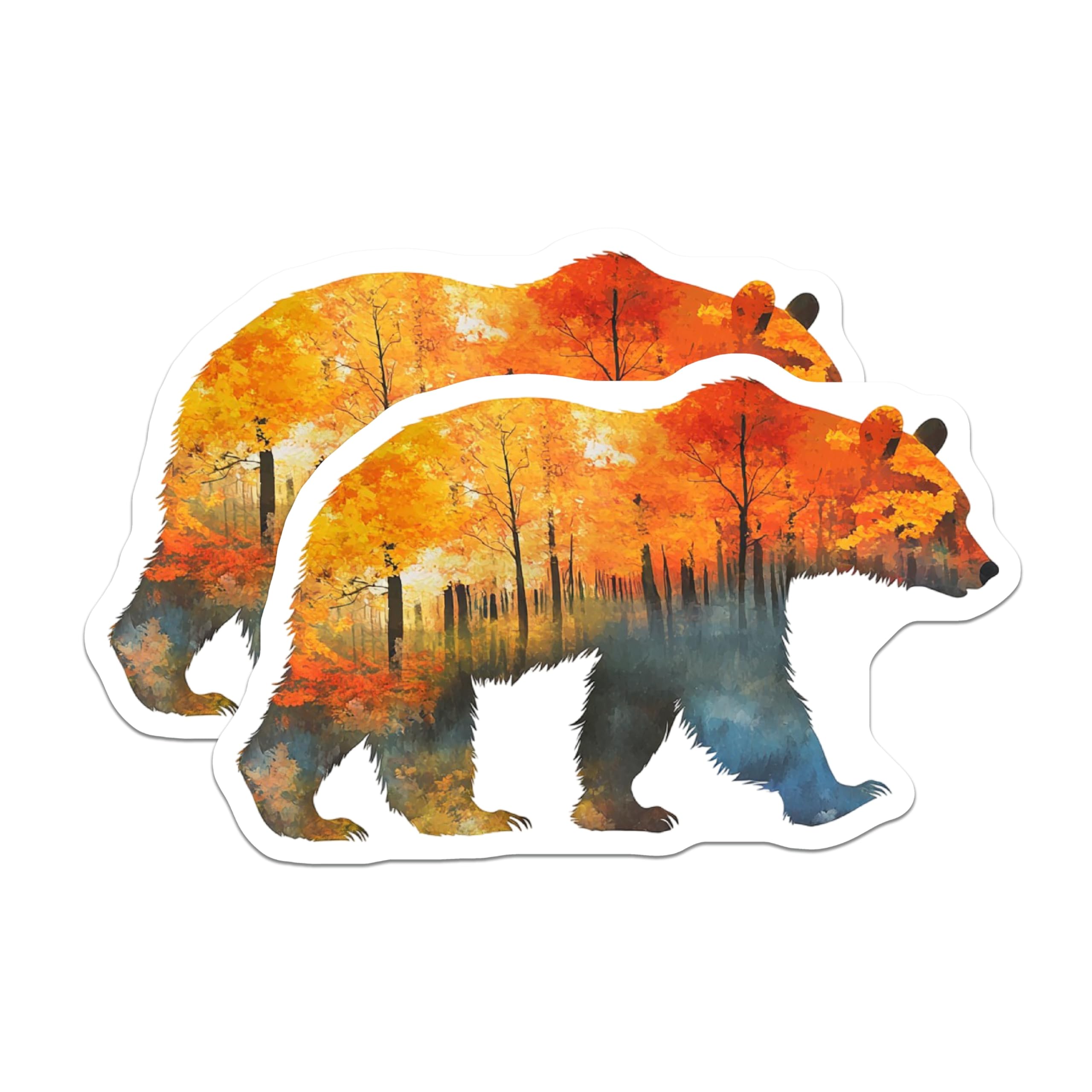 (2 Pack) Bear Magnets - Autumn Forest Art - Cabin Decor - 5" On Longest Side - Premium Magnet - for Cars, Refrigerators, Toolboxes, Lockers - Made in USA - MAG15519