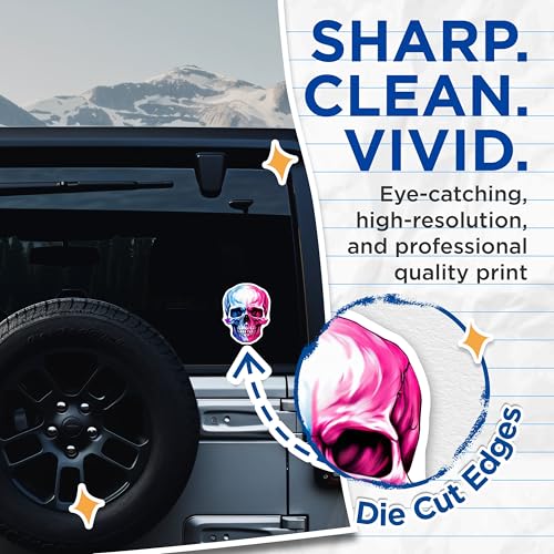 (2 Pack) Skull Stickers - Half Blue Half Pink Skull - Unique Skull Art Decal - 5" On Longest Side - Sticks to Smooth Flat Surfaces - Made in USA - BMCS6721