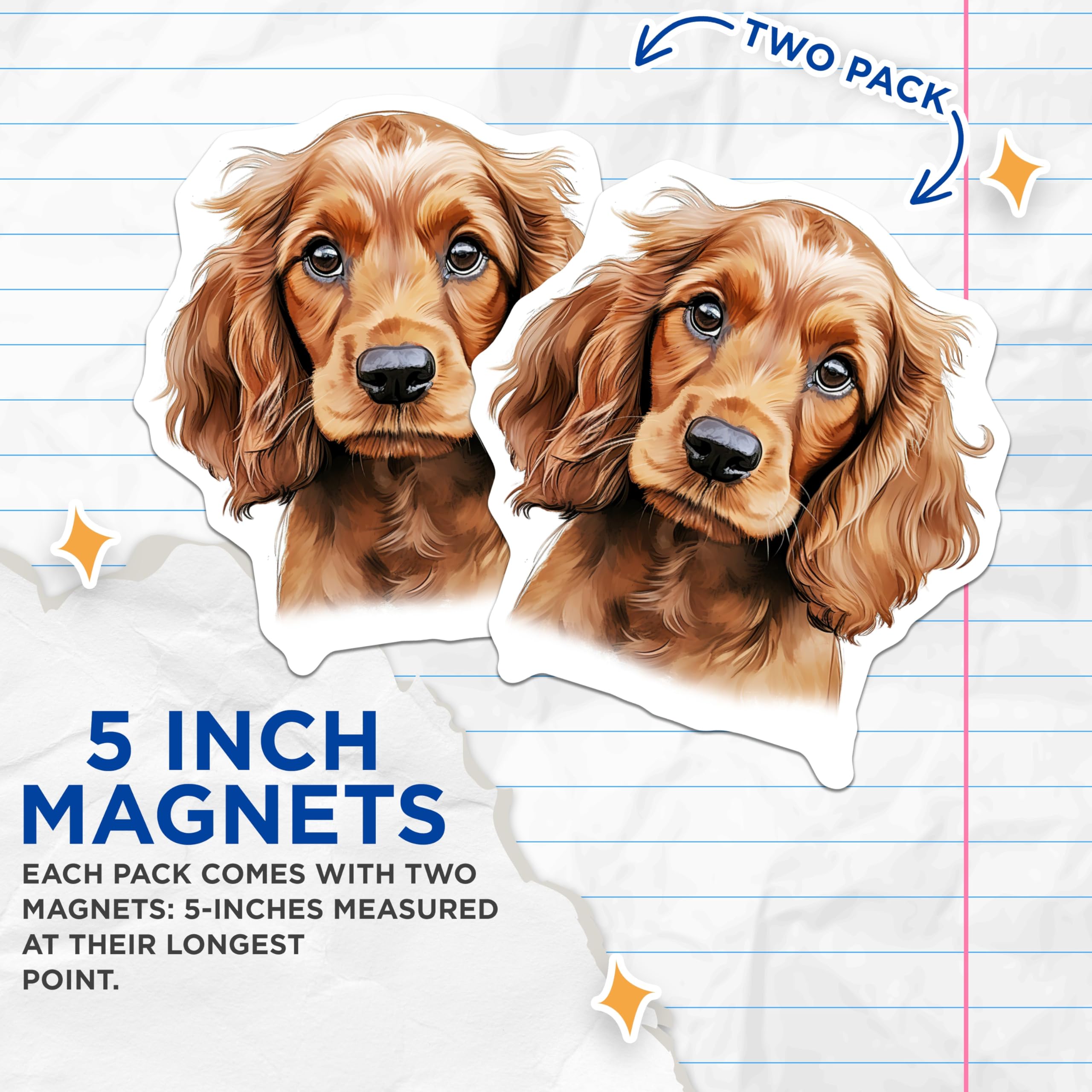 (2 Pack) Cocker Spaniel Magnets - Cute Puppy Dog Art - Pet Lover Refrigerator Decor - 5 Inches On Longest Side - Thick Durable Magnet - Made in USA - MAG27718