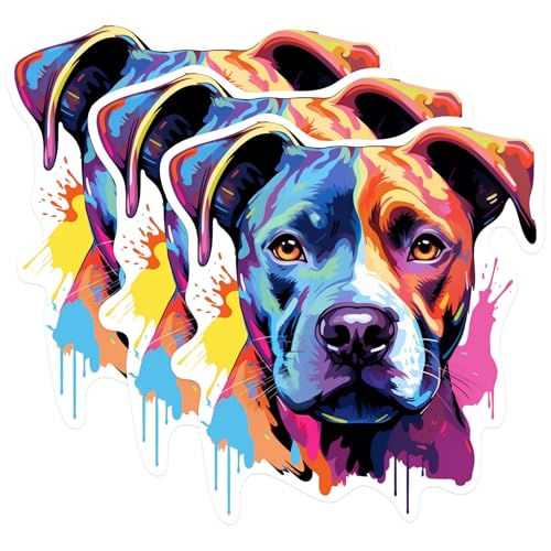 (3 Pack) Colorful Pitbull Decals - Dog Breed Art - Laptop Decal - 3 Inches On Longest Side - Easy Peel & Apply - Made in USA - 3MCS0629
