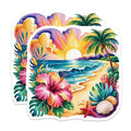 (2 Pack) Tropical Beach Sunset Magnets - Vibrant Ocean View - Hawaiian Floral Decor - Summer Vibes Fridge Locker - 5 Inches On Longest Side - Thick Durable Magnet - Made in USA - MAG36071