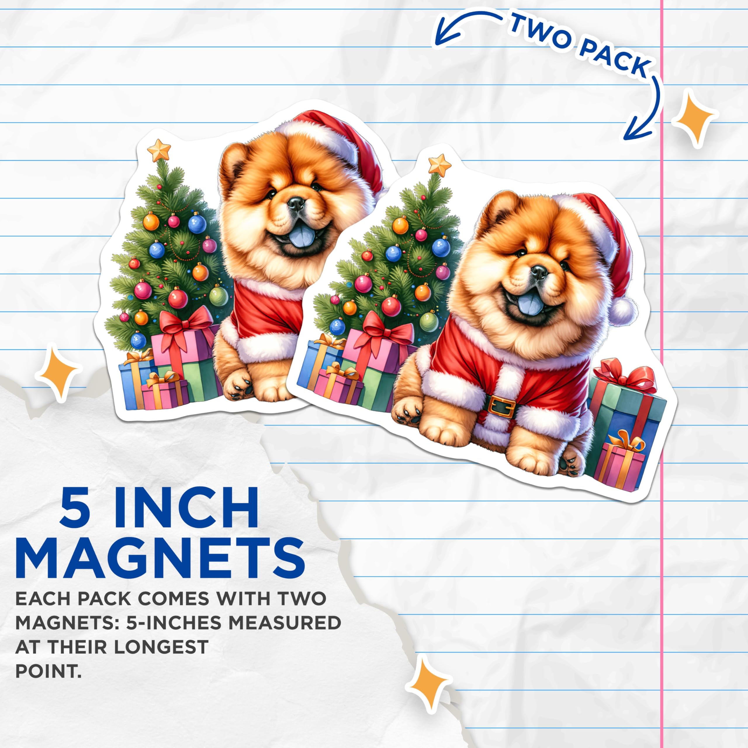 (2 Pack) Christmas Dog Magnets - Santa Chow Chow - Festive Holiday Pet Refrigerator Decor - 5 Inches On Longest Side - Thick Durable Magnet - Made in USA - MAG30882