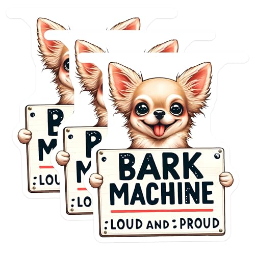 (3 Pack) Chihuahua Decals - Bark Machine Loud Proud - Dog Breed Stickers - 3 Inches On Longest Side - Easy Peel & Apply - Made in USA - 3MCS2509