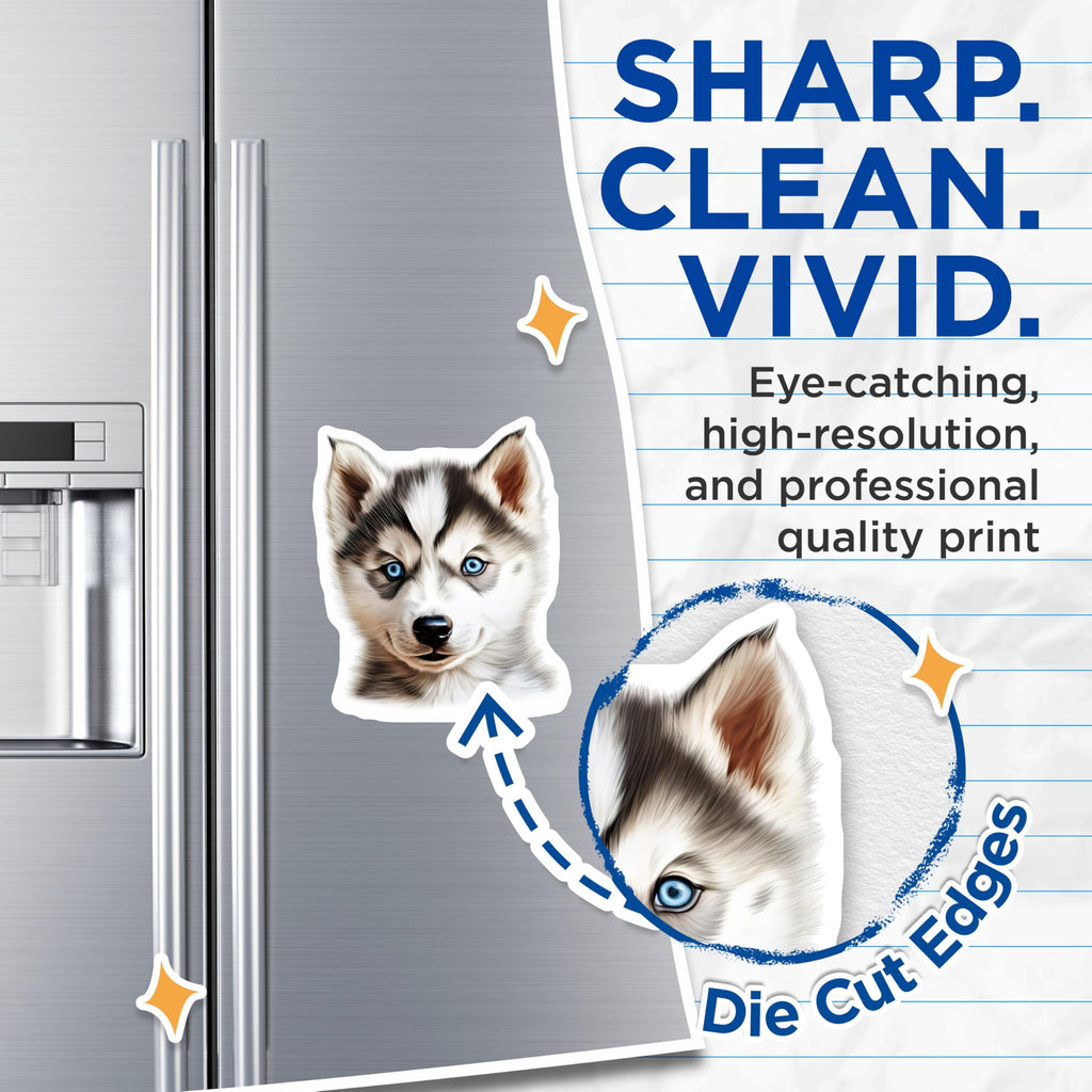 (2 Pack) Husky Puppy Magnets - Siberian Husky Decor - Blue Eyed Dog Art for Fridge - 5 Inches On Longest Side - Thick Durable Magnet - Made in USA - MAG27694